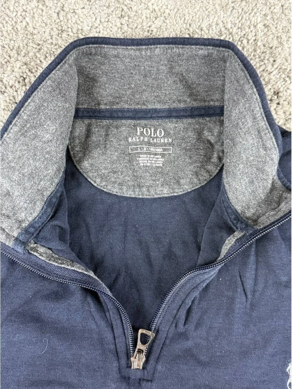 Polo Ralph Lauren Quarter Zip Pullover Navy Blue Size Large Cotton